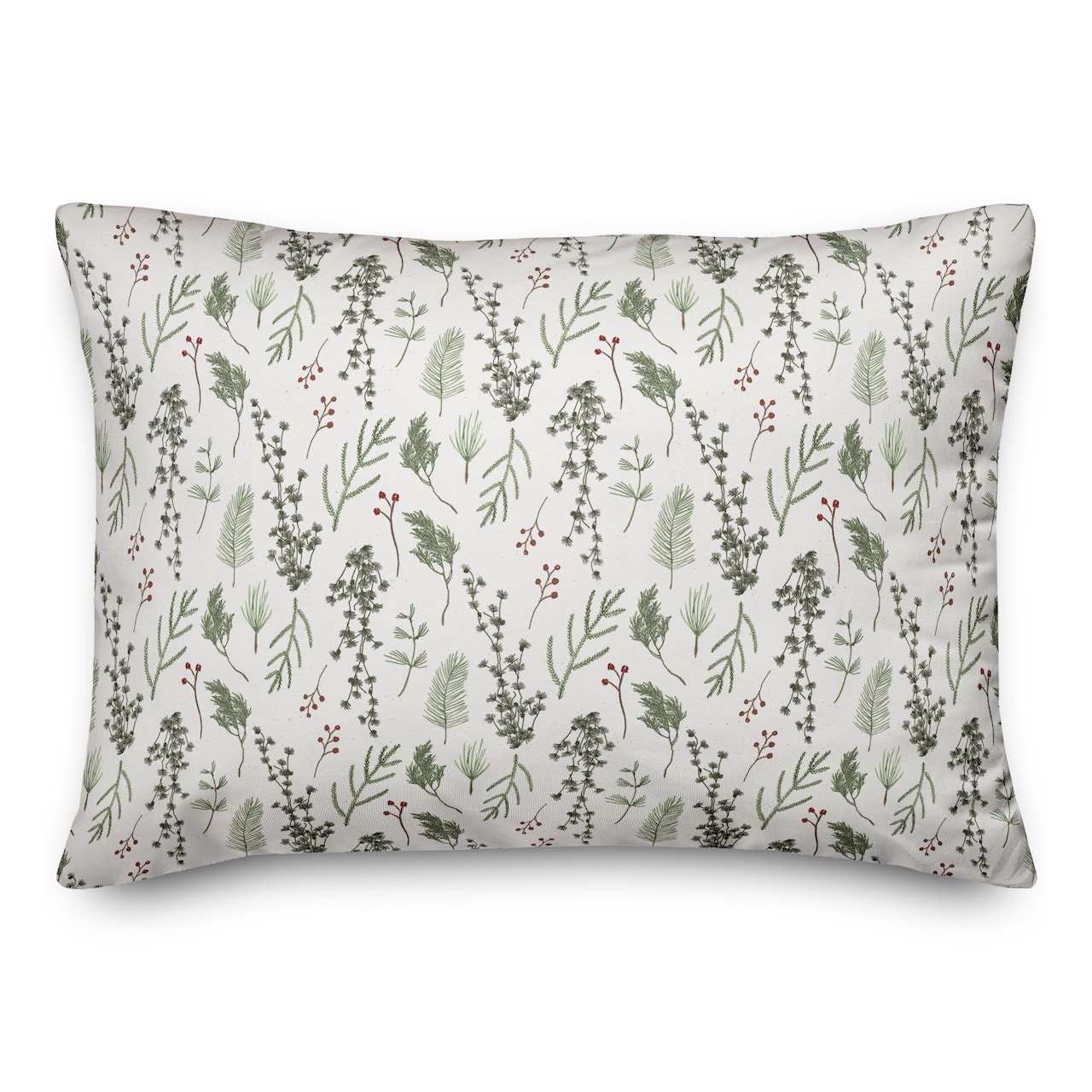 Pine Greenery on White Rectangle Throw Pillow